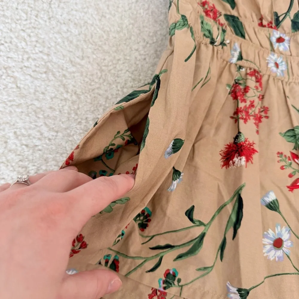 Anthropologie The Somerset Maxi Dress Cotton Tiered Size Small Khaki Floral - Picture 10 of 12